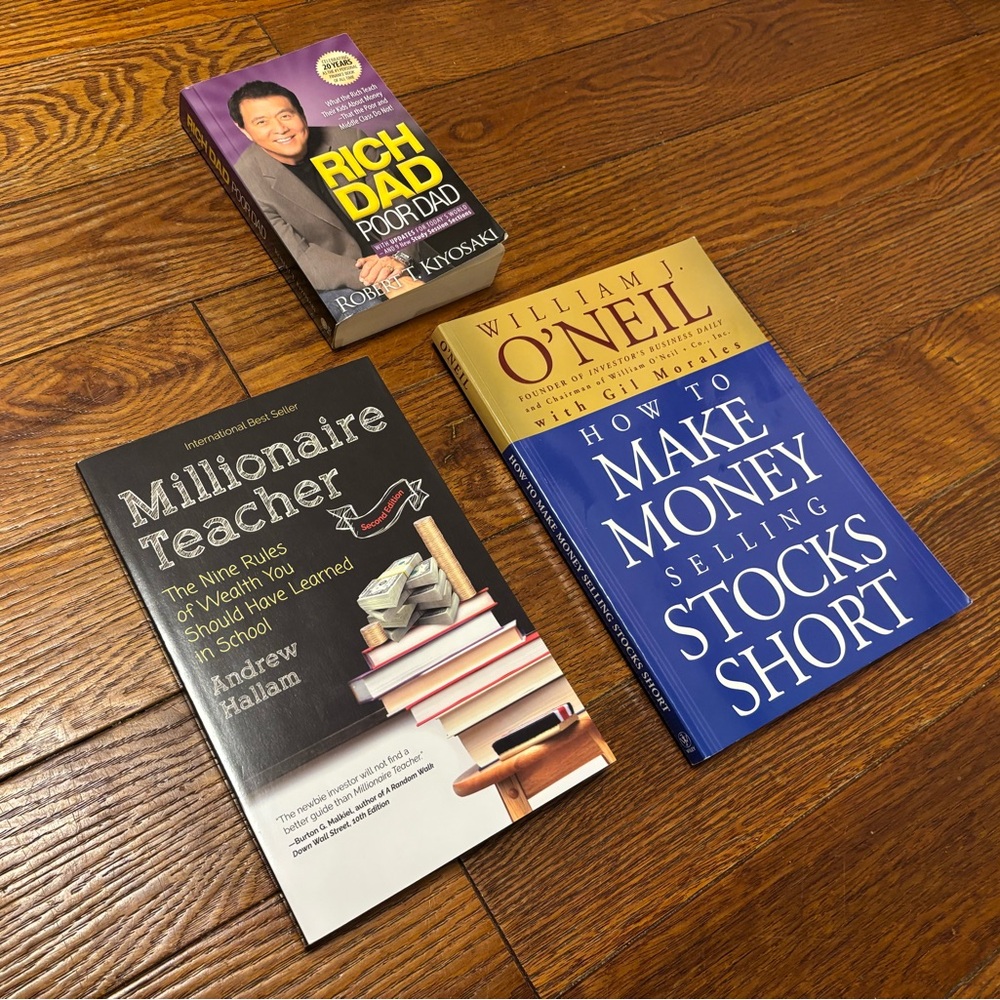 Set of Financial Books // Millionaire Teacher + Rich Dad Poor Dad + Stock Short